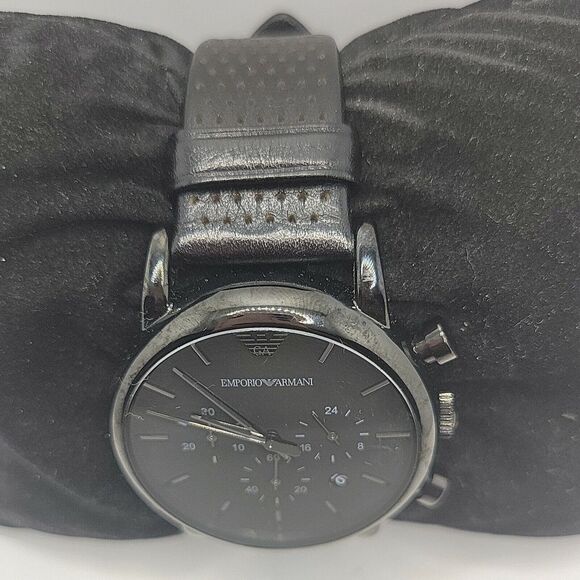 ARMANI AR1737 Men's Black Leather ​Analog Dial Quartz Genuine Wrist Watch BC565 - Picture 4 of 10
